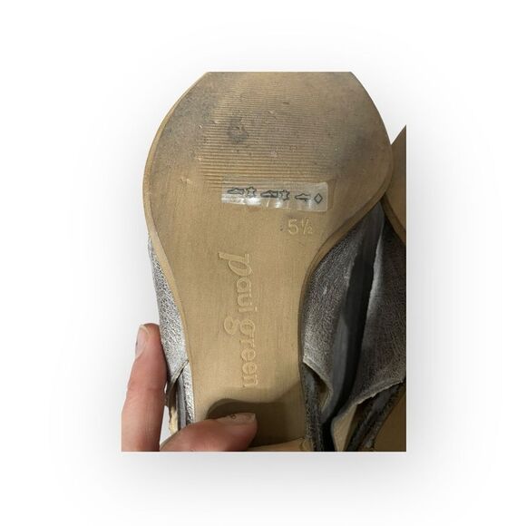 Paul Green Silver Peep Toe Leather Heels - (5.5) 8 US - Picture 11 of 13